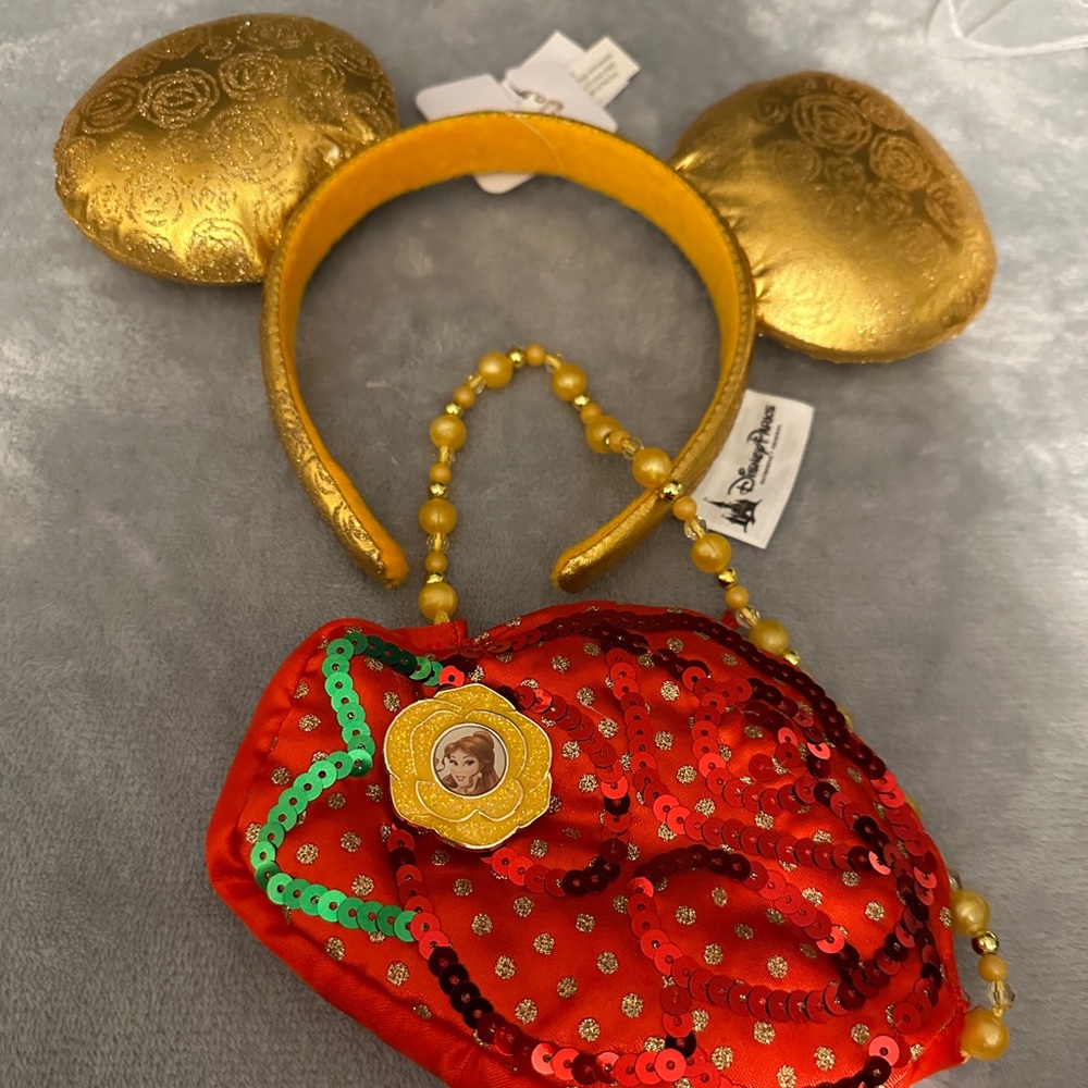 Disney Belle gold mouse ears and purse never used!